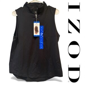 IZOD Women's Black Performance Zip Sleeveless Mock Neck, Large